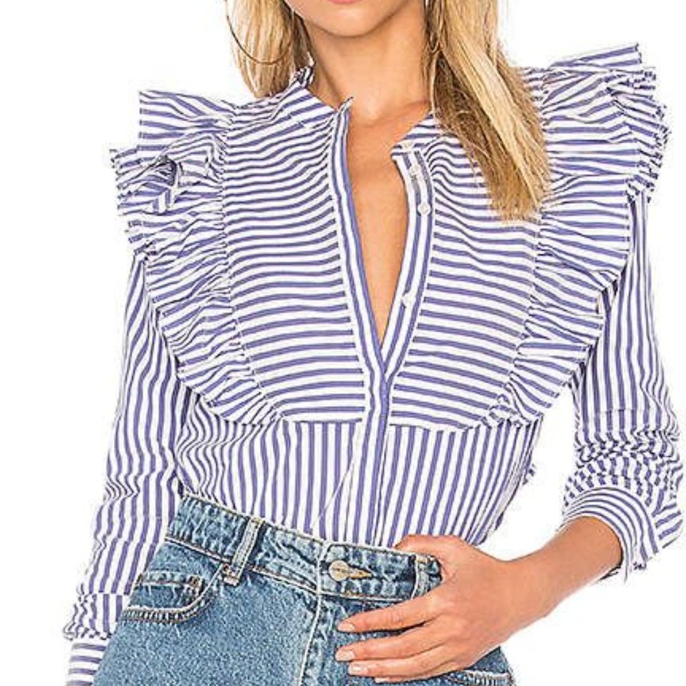 Anine Bing Striped Ruffle Top